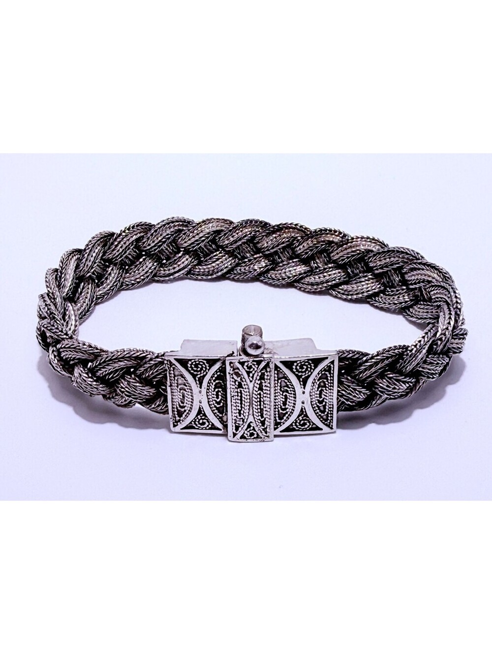 Vintage Silver Twisted Rope Bracelet Ornate Filigree Box Clasp Estate Jewelry